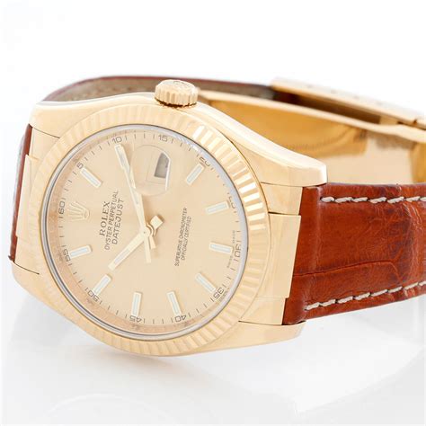 gold rolex datejust leather strap|Rolex Datejust leather strap replacement.